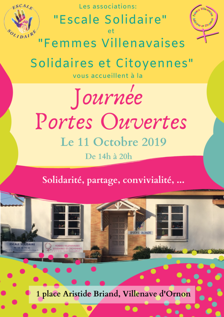 Le 11/10/2019 les associations Femmes Villenavaises Solidaires et Citoyennes. et  Escale Solidaire vous invitent à la Journée Portes Ouvertes. 